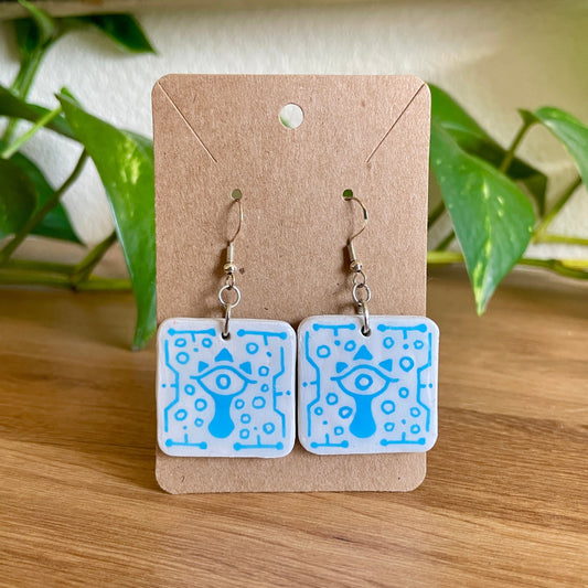 Zelda Blue Sheikah Earrings - Square Shape