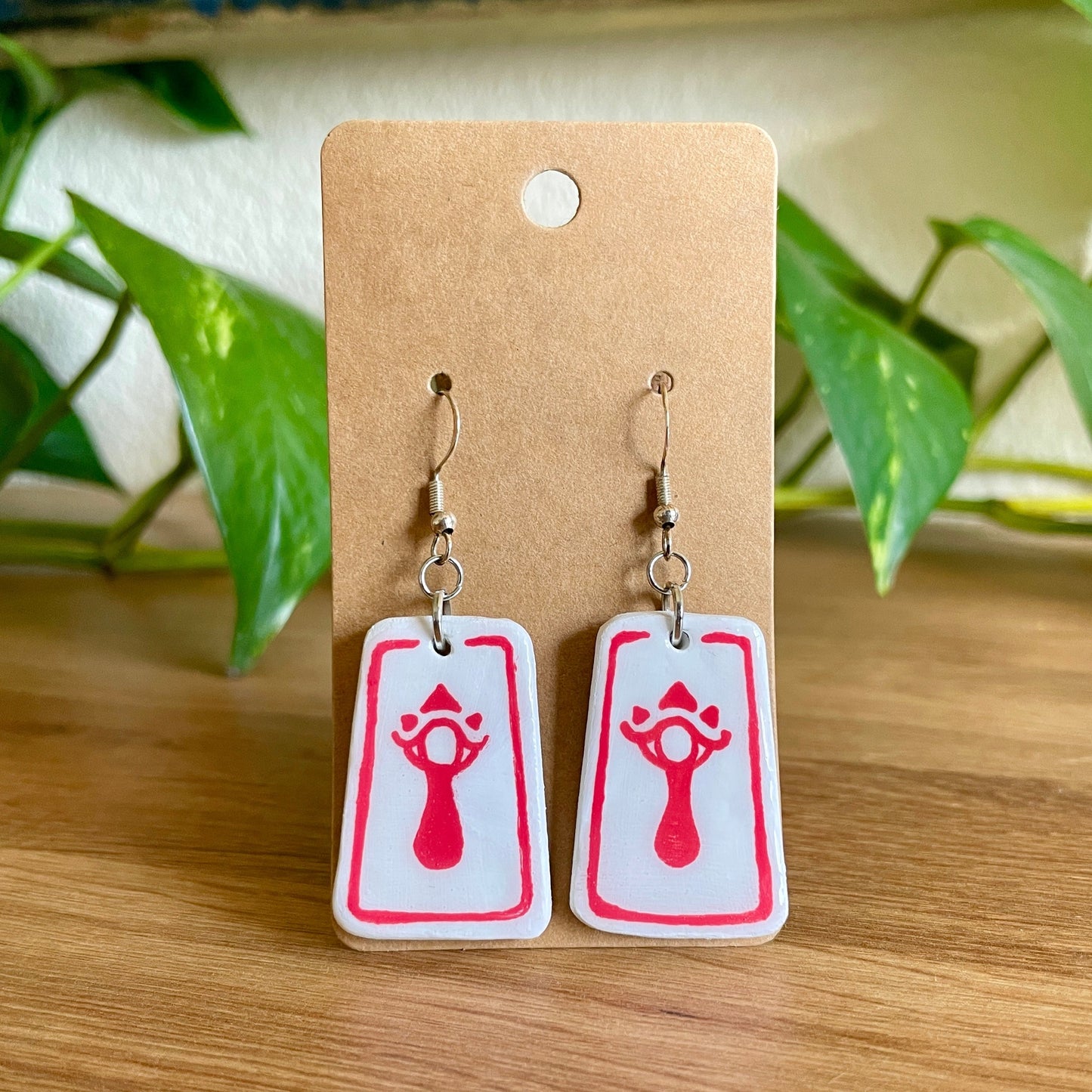 Zelda Red Sheikah Earrings - Rectangle Shape