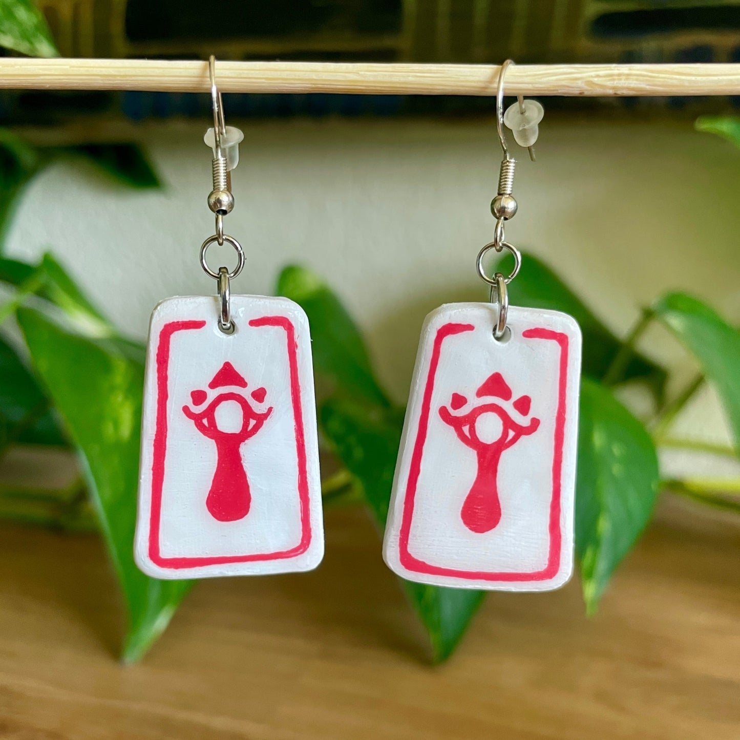 Zelda Red Sheikah Earrings - Rectangle Shape